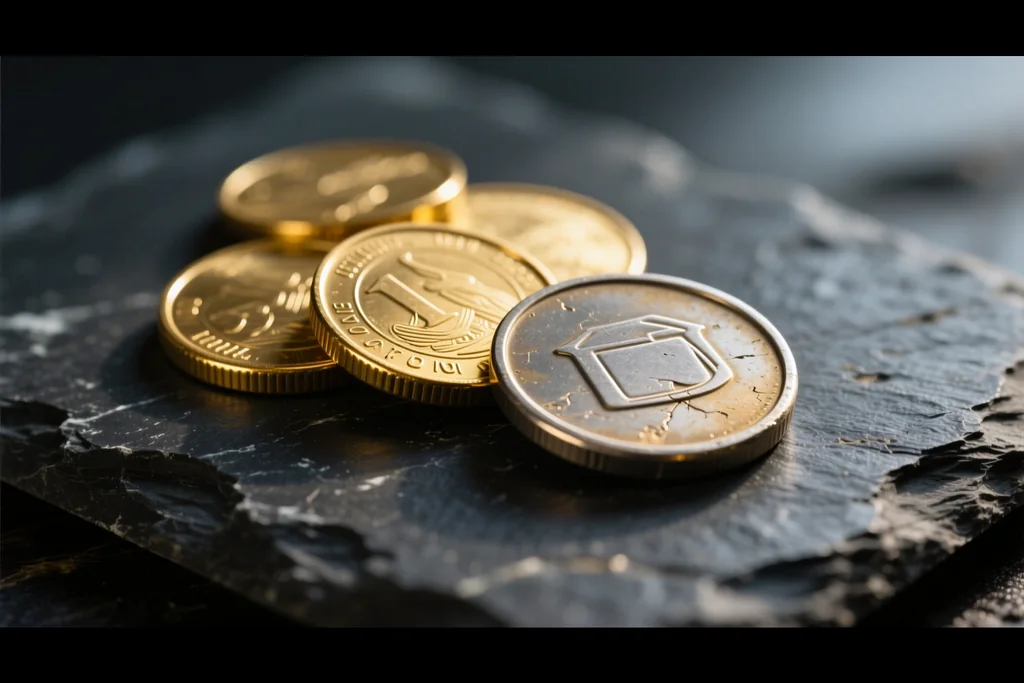 Moneta kryptowalutowa na ciemnym tle